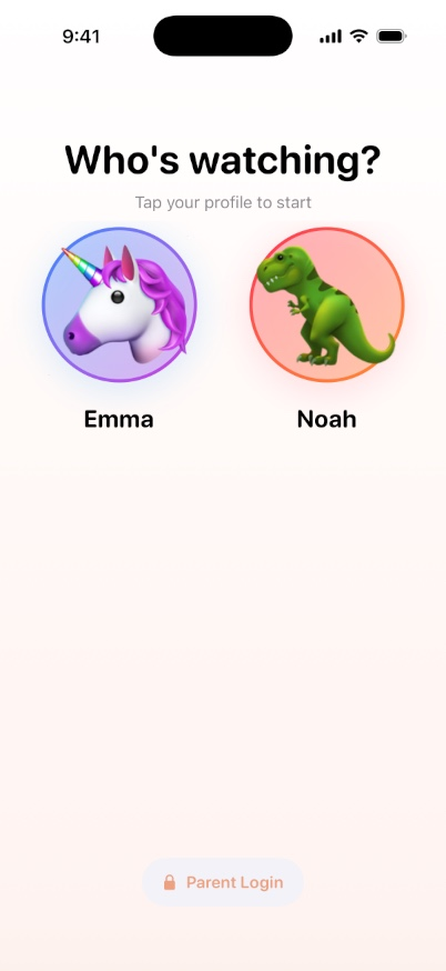 Marvvi profile picker showing two child profiles